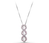 Gargantilla Oro Blanco 18k mujer cadena combinada 3 flores caladas circonitas rosas