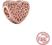 Hot Sale Rose Gold Series Pink Zircon Leaves Heart Pendant Sparkling Clip Bead Fit Pandora Charm Bracelet DIY 925 Silver Jewelry