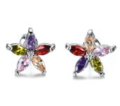 Cute Female Blue Zircon Stars Stud Earrings Multicolor Birthstone Crystal Silver Color Wedding Jewelry For Women