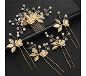 5 Pcs Handmade Flower Pearls Hair Combs With Leaves Hair pins Wedding Hair Accessories For Women Bride Crystal Headbands