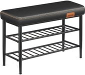VASAGLE EKHO ColecciÓn - Banco Zapatero, Banco de Almacenaje, Zapatero de Entrada, Piel SintÉtica con Costuras, Moderno de Siglo Mediados, Carga 135 kg, 30 x 80 x 50 cm, Negro Tinta