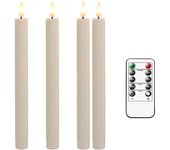 3/4/6 Pieces Remote Control Decorative Striped Christmas Candles,10 Inch Beige Plastic Timer Flameless Battery Candle Warm Light