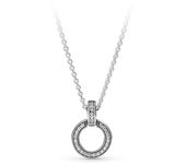 PANDORA Colgante y collar de doble anillo en plata 925 con circonitas transparentes
