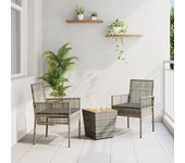 Conjunto de Bistro de Jardín de 3 Piezas con Cojines Gris de Poliratán