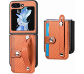 Wrist Strap Wallet Card Holder Phone Case for Samsung Galaxy Z Flip 6 5 4 3 Flip5 Flip6 5G Support Leather Protective Shell