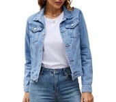 Botón de las mujeres abajo manga larga recortada denims Jean chaqueta con bolsillos