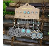 Ancient Silver Color Earrings Turquoise Inlaid Ethnic Style Geometric Circular Bows Sunflowers Starfish Gifts Party