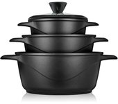 Briebe MGK-18S Batería de Cocina Inducción 6 Piezas Aluminio Fundido 3 Ollas con Tapa de Cristal Antiadherente, , Negro