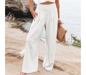 Summer Cotton Linen Wide Leg Pants Women Loose Palazzo Pant Pocket Elastic Waist Button Casual Pants Pant for Women Women’s Pant