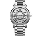 BINBOND Top Luxury Man Watch Waterproof Creative Scrolling Men Wristwatch High Quality Leather Men's Quartz Watches+Box Reloj