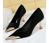 Women 7cm High Heels Classic Green 2024 Burgundy Party Velvet Pumps Lady Nightclub Low Heels Metal Toe Elegant Wedding New Shoes