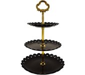 Soporte de plástico de 3 niveles para tartas, postres, magdalenas, bandeja para servir té, color negro y dorado
