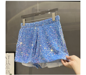 Hot Girl Y2k European and American Style Sequined Shorts Slim Fit Suede Embroidered Sequined Casual Hot Pants for Women