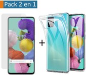 Tumundosmartphone Pack 2 En 1 Funda Gel Transparente + Protector Cristal Templado para Samsung Galaxy A51