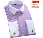 Luxury French Cuffs Men's Long Sleeved Shirts for Spring Autumn Business Social Banquets Solid Color Stripes Comfortable Fit 6XL
