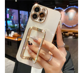 3D diamond Crystal Square Holder Gold Plating Phone Case For iphone 15 14 12 Pro Max 11 13 Pro X XS XR 7 8 Plus  Back Cover