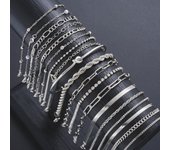 19Pcs Silver Color Multilayer Metal Simple Bracelets For Women Vintage Crystal Beads Twisted Box Snack Chain Bracelet Fashion