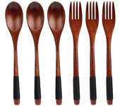 Juego de tenedor y cuchara de madera, juego de cubiertos con mango largo