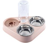 Cuenco para mascotas 3 en 1 con almacenamiento automático de agua, cuenco para mascotas de acero inoxidable para gatos y cachorros (trompeta rosa: 29,5 x 21,2 x 5,2 cm)
