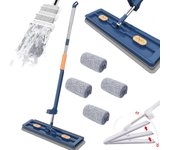 Trapeador plano grande Roseionly, nuevo (2023), trapeador plano grande de microfibra para superficies grandes, trapeador para limpieza de paredes con mango largo, trapeador portátil reutilizable para uso húmedo y seco (trapeador azul + 4 trapos)