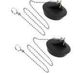 Tapón de goma para fregadero de 2 piezas con tapón de cadena de bolas, tapón de fregadero de acero inoxidable universal con gancho para fregadero de cocina o bañera