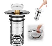 2025 Tapón de fregadero de baño mejorado, colador de drenaje de piso de acero inoxidable, colador de drenaje de fregadero emergente con cesta de colador extraíble, adecuado para drenaje de fregadero de baño (nuevo-2 unidades)