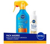 NIVEA SUN Pack ahorro - Contiene UV Face 2in1 Daily Serum FP50+ 30ml + Spray Pistola Protege & Broncea FP50 270ml