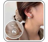 Pendientes de perla tipo chaqueta con forma de oreja, grandes pendientes de perla, plateados, con parte delantera y trasera, pendientes de perla de doble cara para mujer.