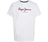 Pepe Jeans Camiseta Eggo Hombre Blanco Manga Corta Letras Rojas