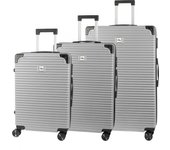 DAM Juego de 3 maletas Trolley, en material ligero ABS de alta resistencia con esquinas reforzadas. Cerradura numérica y 4 ruedas dobles extraíbles y giratorias 360°. 54x32x80Cm