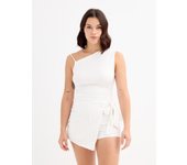 Falda pantalón alta con nudo, bordados, cremallera oculta, cintura elástica y forro a tono INSIDE