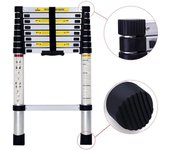 Escalera Telescópica de Aluminio Extensible y Plegable  Compacta, Ligera, Portátil y Antideslizante  Ideal para Uso Doméstico, Profesional, Reformas, Jardín, Taller, Alturas y Almacenamiento