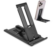 Mini soporte plegable para teléfono de escritorio, altura ajustable, plegado y portátil, adecuado para viajes, accesorio de escritorio (negro)