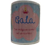 Solo Recuerdos SL Taza Mug con nombre personalizado Hecho en España diseño unicornio en caja cartón, apto para microondas y lavavajillas, personalizable en castellano, catalán-castellano, euskera-castellano y gallego-castellano.