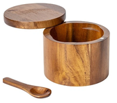 Acacia Wood Salt Shaker Seasoning Box Bamboo Pepper Box with Rotating Lid Kitchen Storage Spice Jar Spice Storage Box