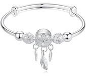 Pulsera con dije de plumas y borlas de atrapasueños de plata, ajustable, regalo de joyería para el Día de la Madre, cumpleaños