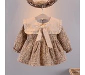 Spring And Autumn New Girls' Dress Water Army Collar Lace Pleated Long Sleeve Dress Floral Bow Birthday Party Team Dress