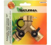 SANCO STORE - SATURNIA Adaptador Manguera Laton 2 Tomas Macho 3/4", Duplicador Grifo, Adaptador 2 Vias, Entrada 3/4" Hembra