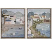 Dcasa Set de 2 cuadro de playa sobre lienzo con moldura de madera 3D de 42x52 cm