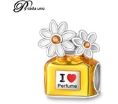 925 Sterling Silver Exquisite Pink Flower Butterfly Crown Perfume Bottle Charms Beads Fit Pandora Original Bracelets DIY Jewelry