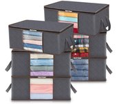 Juego de 6 bolsas de almacenamiento de ropa de 35 L, caja de almacenamiento plegable debajo de la cama, funda de almacenamiento para edredón, organizador de armario, ventana transparente de tela resistente para ropa, gris