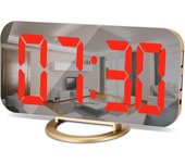 Reloj despertador digital, reloj electrónico con espejo y LED de 6,5 pulgadas, con dos puertos USB, batería de respaldo, atenuador automático, reloj de escritorio moderno para dormitorio y oficina
