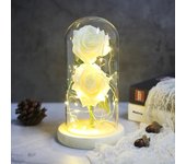 Two Roses Beauty And The Beast Red Rose In A Glass Dome On A Wooden Base Rose Lamp For Valentine's Day Christmas Gift Home Decor