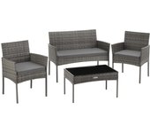 Tectake - Conjunto de jardín de ratán PALESE para 4 personas, Conjunto de jardín de ratán cómodo con espacio para hasta 4 personas, Tejido finamente trabajado y muy resistente de poliratán, Fundas de poliéster repelentes al agua, extraíbles y lavables
