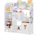 Estantería Infantil para Niños con 5 Estantes de Madera y 2 Cajones de Tela, Armario para Juguetes y Libros, Mueble Infantil para Dormitorio Salón Guardería, 93×29,5×102 CM