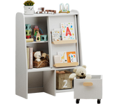 Estantería Infantil con Organizador de Juguetes Móvil y Amplio Almacenamiento para Juguetes - Librería Multifuncional con Repisa Abierta Grande y Puerta Corredera