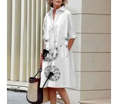 Elegant autumn shirt to fashionable loose long sleeved office women's green and red lapel dress