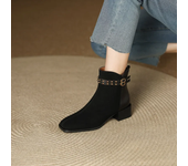 Botas Cortas De Tacón Alto De Ante Para Mujer Botas De Tacón Medio De Puntera Cuadrada Para Mujer