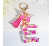 Exquisite Pink Dry Flower Resin 26 Initial Keychain Butterfly Tassel Pendant A to Z Keyring for Women Valentine's Day Gift
