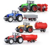 4pcs/set Diecast Farm Vehicles Alloy Mini Car Model Engineering Car Model Tractor Engineering Car Tractor Toys Model for Kids Xmas Gift